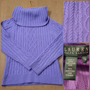 Lauren Ralph Lauren Lambswool  Cable Knit Purple Sweater Size Medium Women's